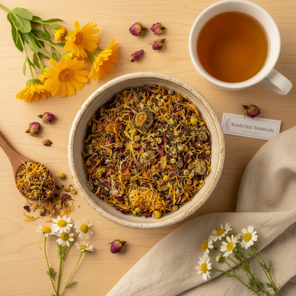 Wonderleaf Botanicals Floral Tea Blend - Overhead Flat Lay